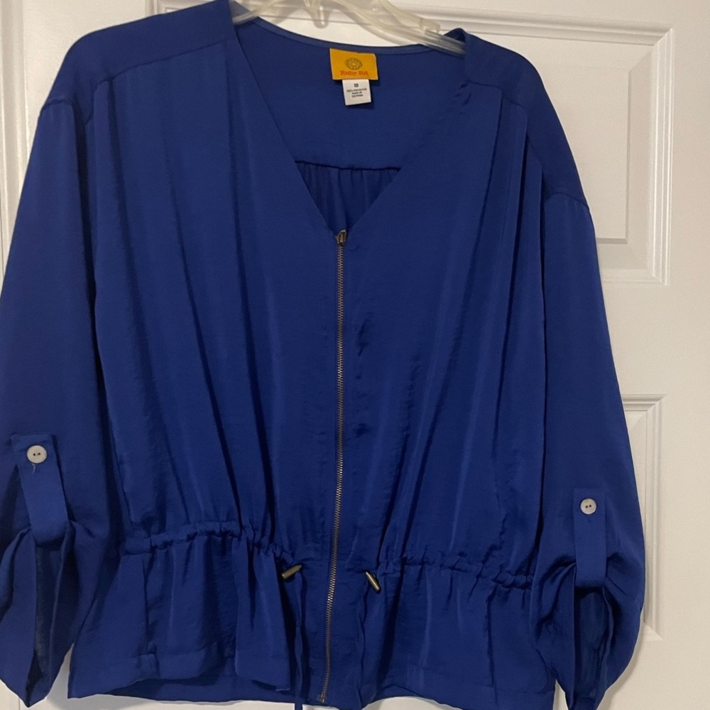 Ruby Rd. Blue Lightweight zip-up jacket with adjustable drawstring pull @ waist - Picture 12 of 15